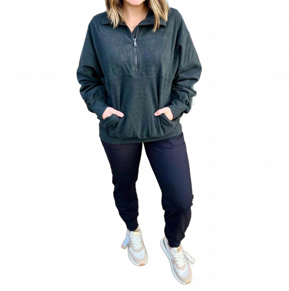 NEW RAE MODE slate ridge quarter zip pullover sweatshirt in black